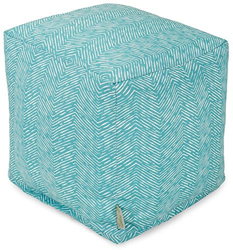 Majestic Home Goods South West Teal Cube Ottoman Pouf Foot-Rest Seat – Indoor Outdoor Bean-Bag Footstool, Small Decorative Boho Ottoman Floor Cushion, 17in Square Durable Washable Cover
