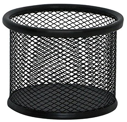 Q-Connect KF16571 Schreibtisch-Organizer Rund/aus Lackiertem Metallgeflecht/Schwarz/Mesh Metall Büro-Organizer Desk Organizer/Anti-Rutsch-Füße/ 9 x 6,8 cm