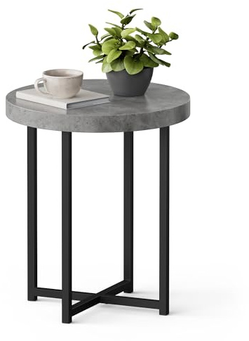 VonHaus Grey Side Table for Living Room, Concrete Effect End Table
