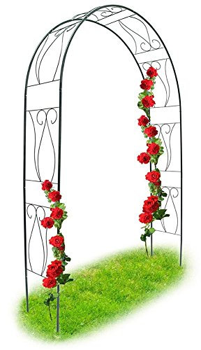 BAKAJI Gartenbogen für Rosen, Kletterpflanzen, aus Metall, 153 x 35 x 233 cm, Farbe Dunkelgrün