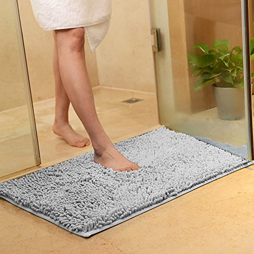 ele Eleoption - Tappeto morbido per cucina, ingresso, pavimento, bagno, antiscivolo, assorbente, modello Shag 60 x 90 cm grigio