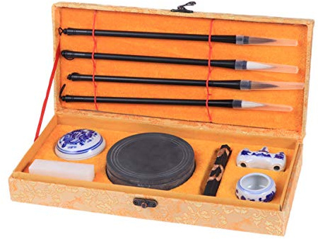 Supvox chinesische Kalligraphie Sumi Pinsel Schreibset Malset Hervorragendes Schreibpinsel Tinte Stick Papier Inkstone Kit Schreibzubehör Kalligraphie Supplies Geschenk für Anfänger Studenten
