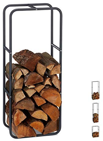 Relaxdays Scaffale per Legna, HxL 100 x 40 cm, Porta-Legna per Camino, Stufa, Interni ed Esterni, Acciaio, Antracite