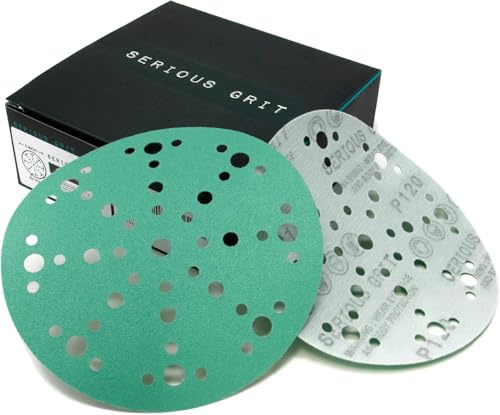 Serious Grit - 6-Inch 49-Hole 120 Grit Sanding Discs - Heavy-Duty Hook & Loop Film Discs - Sandpaper for Random Orbital Sanders - 50 Pack Box