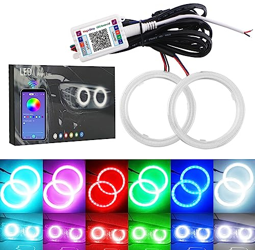 Qasim Ojos De Ángel LED Coche 70MM RGB COB Bluetooth Halo DRL 12V | Anillo LED Para Faro Con APP Control, Efectos Multicolor Para Moto Y Auto, Diseño Impermeable Y Fácil Instalación