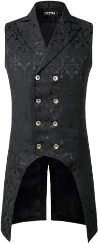 PARKLEES Herren Jacquard Gothisch Steampunk Zweireiher Smoking Slim Fit West Anzugweste