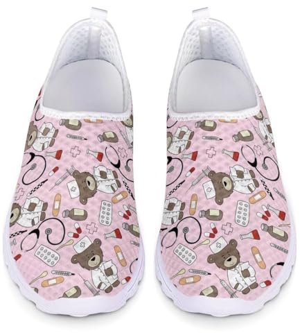chaqlin Mignon Infirmière Ours Chaussures Femmes Casual Maille Slip on Chaussures de Marche Léger Sport en Plein Air Running Baskets Rose 38 EU