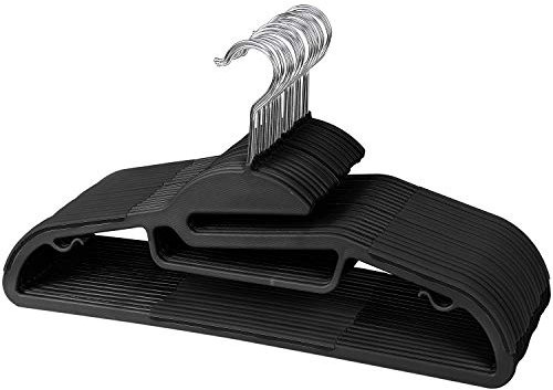 GRANDMA SHARK Non-slip Plastic Hangers, Wet and Dry, with Tie Holder and 360° Hook (Black, 20)