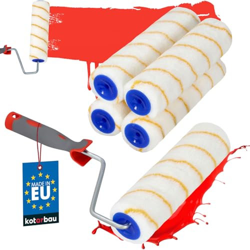 KOTARBAU® 5er Set Farbroller Gelbfaden 250 mm mit Gummigriff Farbwalze Walzenbürste Pinsel Rollerwalze Rollerpinsel für Anstricharbeiten und Renovierung