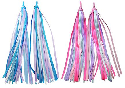 Setaria Viridis 2 Stück Kinder-Fahrrad-Roller-Quastenband für Roller, Fahrrad, Lenker, Streamer-Fahrradgriffe, Quasten-Dekoration für Jungen und Mädchen, Kinderfahrrad-Zubehör (blau + bunt)