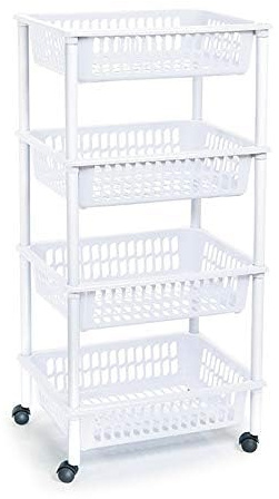 Acan Carrito Portaobjeto Multiuso para Organizar Espacio Doméstico - Disponible en 3 o 4 Cestas - Elija Su Color y Altura (Blanco-4 Cestas)