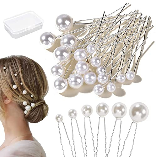 Pearl Hair Clips, Bridal Pins, Prom Accessories, Decorations for Girls Wedding Jewelry, Bride Bridesmaid Hairstyles Party With Storage Box (36Pcs, 6 Size)