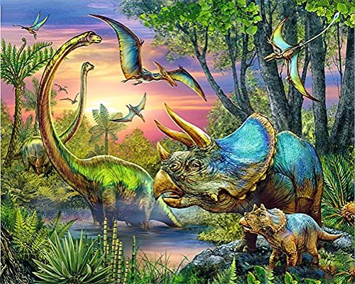 Meecaa Måla efter siffror skog dinosaurie djur kit för vuxna nybörjare gör-det-själv oljemålning 40 x 50 cm (dinosaurie, ingen ram)