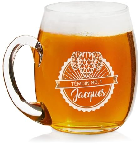 Maverton Chope à Bière Gravée, Cadeau personnalisée pour lui | Capacité : 500 ml, Cadeau d’anniversaire homme, Verre à Bière avec gravure, Témoin
