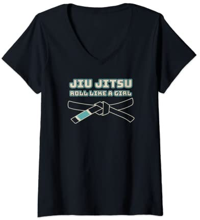 Damen Jiu Jitsu Roll wie ein Mädchen Lustiger brasilianischer Gi Jiu Jitsu T-Shirt mit V-Ausschnitt