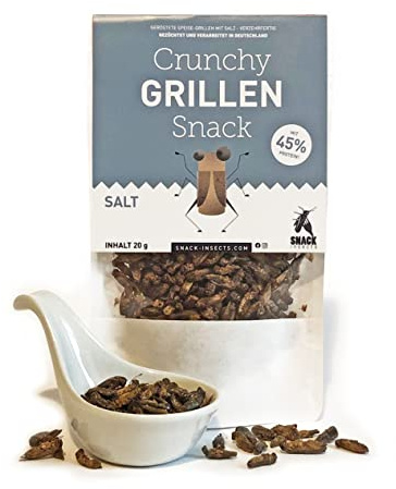 SNACK insects Crunchy Grillen Salt 20g – geröstete essbare Grillen mit Salz – Proteinreicher Snack – verzehrfertig als Insekten Snack oder Kochzutat