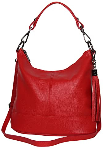 AMBRA Moda GLX09 - Damen Handtasche Schultertasche Beutel aus Echtleder (Rot)