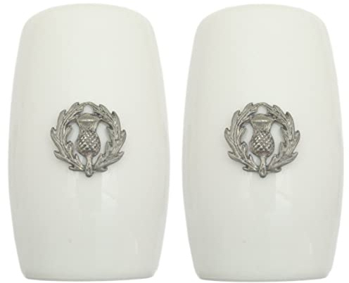 Scottish Thistle China Salt and Pepper Shakers Cruet Set Modern White CSP 371