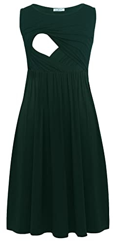 Smallshow Mujer Vestido de Lactancia de Maternidad, en Capas, con Bolsillos Deep Green Large