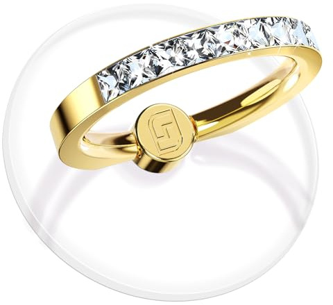 Jsoerpay Transparent Phone Ring Holder 2 Pcs, Clear Cell Phone Ring Holder with Diamond, Finger Grip 360°Rotation Compatible with Most of The Phones, Tablet and Case (Gold)