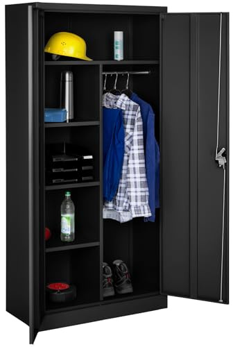 tectake® Armoire Casier de Rangement Vestiaire Bureau en Metal 180x80x40cm avec 2 Portes verrouillables, 6 étagères de Rangement, Armoire avec Serrure Mobilier Bureau