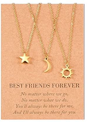SUNSH Sonne und Mond Beste Freundin Halsketten für 3 Frauen Teens Mädchen Freundschaft Bessties Halskette Set Schwester Schmuck BFF Geschenke für Sie Silber Gold