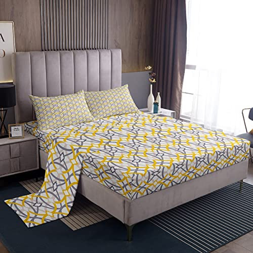 Juego de ropa de cama geométrica círculo sábana para niños niñas y niños rayas línea amarillo gris blanco sábanas arte moderno tamaño individual