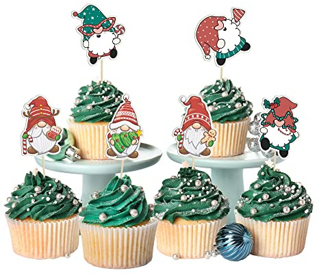 Gyufise 36 Stück Weihnachtswichtel Cupcake Topper Weihnachten Zwerg Weihnachtsmann Schneeflocke Cupcake Picks Kuchen Dekorationen für Frohe Weihnachten Thema Happy New Year Urlaub Party Supplies