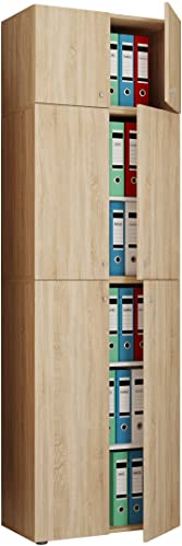 VCM XXL Büroschrank mit 5 Fächern und einem Aufsatz, moderner Aktenschrank mit Drehtüren, Maße ca. H. 223 x B. 70 x T. 39 cm – Lona 5-Fach
