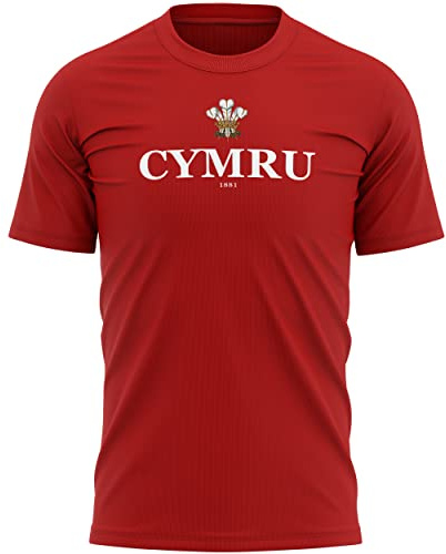 Cymru - Maglietta da uomo, da rugby, motivo: Principe di Galles Nazioni Galles, Rosso, XL