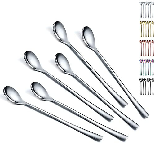 Evanda Iced Tea Spoons, Teaspoons, Stirring Bar Spoon, Coffee Spoon, Ice Cream Spoon, Cocktail Spoon, Tea Spoons, Set of 6 (Silver)