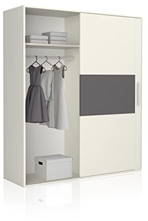duehome | Armario de 2 Puertas Correderas, Armario Doble, Modelo Uniq 180, Acabado en Blanco y Grafito, Medidas: 180 cm (Largo) x 207,6 cm (Alto) x 55 cm (Fondo)