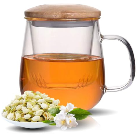 DASIAUTOEM 420 ml de doble pared vasos de té, vasos de té todo en uno con mango, resistentes al calor, taza de té grande para hojas sueltas, vasos de té, capuchino, vasos de café helado