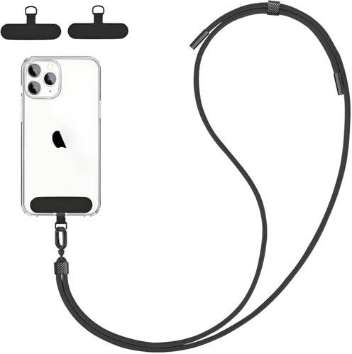 DiDaDi Catena Universale da Tracolla per Cellulare, Cinturino Adatto per Tutti Gli Smartphone, Cordino Con 2 Pad, Compatibile Con Tutti Gli Smartphone Lanyard (Nero)