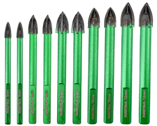 KURSTOL Fliesenbohrer Set - 10 Stück Glasbohrer Hartmetall-bohrer für Keramik Fliesen Mauerwerk Holz Kunststoff Ziegel Beton mit Dreieckschaft (5mm*2+6mm*2+8mm*2+10mm*2+12mm*2)