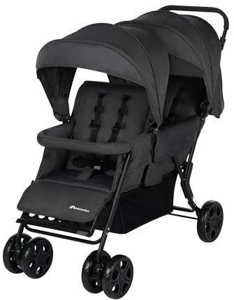 Bebeconfort Teamy Silla de paseo gemelar, cochecito doble tándem ligero y compacto, pesa sólo 12,5 kg, con funda de lluvia y cubrepiernas incluidos, Mineral Graphite