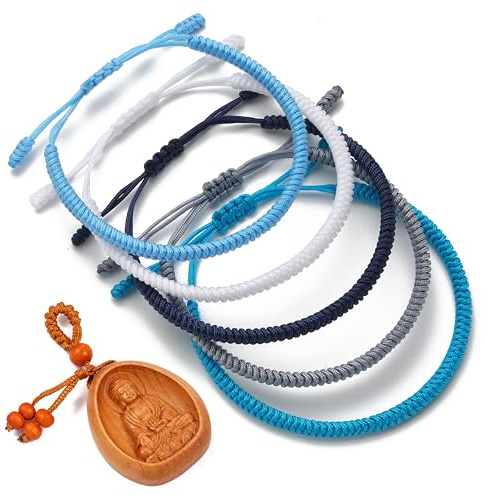 Lucky BUDDHIST – 5 tibetanska lyckoarmband + buddhistisk gåva! - Handgjort Justerbar till din handled. För män och kvinnor. Vänskapsarmband av flätat tyg