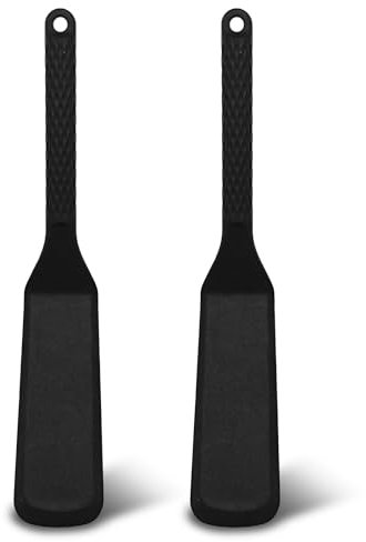 MARUKO Spatules Silicone Flexibles: Patisserie, Crêpes, Omelette, Cuisson de Burgers, Pizzas & Steaks (Noir)