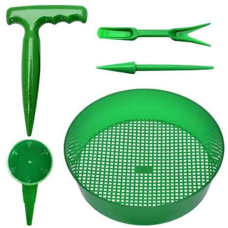 Luckxing Gartensieb In Verschiedenen Maschengrößen Mit Sämlingspflanzmaschine, Sämaschine, Locher Rundsieb 21cm Ø Erdsieb Für Saatgut, Erde, Kompost, Steine, Unkraut, Sehr Robust Rostgeschützt