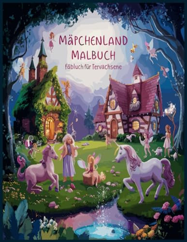 Märchenland Malbuch für Erwachsene: 50 Fantasy-Malvorlagen mit Märchen Feen, magischen Häusern und mythischen Feenschlössern für Groß und Klein/Achtsamkeits-Malbuch, Stressabbau und Entspannung