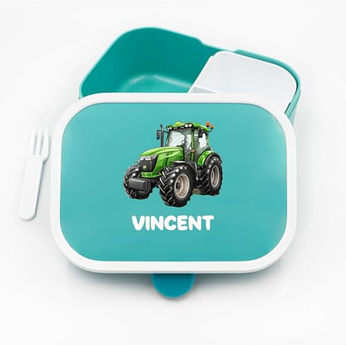 Geschenkfreude Personalisierte Brotdose Traktor für Mepal - Jausenbox Kinder Traktor - Lunchbox Kinder mit Trennwand Name, Kindergarten, Schule - Alles für den Schulanfang - Brotdose mit Namen
