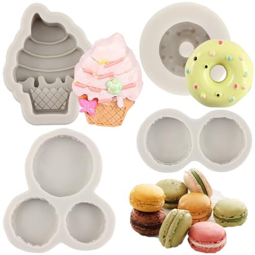 MYPRACS Lot De 4 Moules En Silicone Pour Beignets À La Crème Glacée, Pour Fondants, Macarons, Décoration De Gâteaux, Chocolat, Bonbons, Argile Polymère, Pâte À Gomme