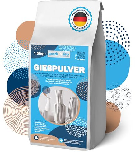 Gießpulver weiß 1,5kg - Premium Gips zum Gießen - Reliefgießpulver weiß aus hochwertigem Alabaster Gips - Vielseitig einsetzbare Gießmasse für Silikonformen - Alabastergips zum Gießen