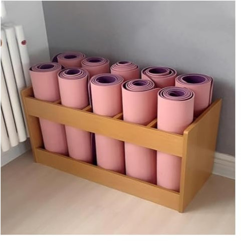 Yogamatten-Aufbewahrungsregal, Strapazierfähiges Handtuch-Aufbewahrungsregal aus Holz, stabiler Heim-Fitnessgeräte-Organizer for Ecken(Color:Natural)