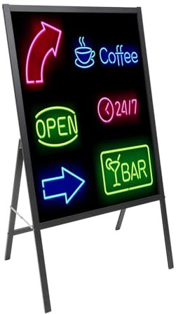 LED Stehende Schreibtafel, Leuchtende Werbetafel mit 7 Leuchtfarben und 11 Blinkmodi, LED-Anzeigetafel, LED Menüanzeige mit Fernbedienung, Radierbar (60x80cm)