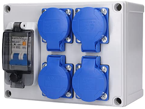Presa Muro Tedesca A 4 Posizioni con Interruttore Automatico 230 V 40 A, Coperchio A Chiusura Automatica, Robusto Guscio in ABS per Uso Interno Ed Esterno, IP54, Adatta per
