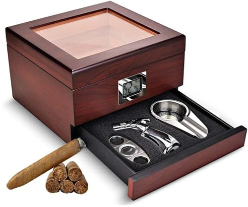 JMbpkduHs Zigarren-Humidor, Luxus-Zigarren-Humidor, Handgefertigtes Zigarren-Humidor-Set,Mit Digitalem Hygrometer Vorne,Zubehörschublade, Platz Für 80 Zigarren,Geschenk Für Zigarrenliebhaber,B