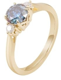Epinki Echte Goldschmuck, Au750 Gold Ringe, Klassiker Antragsring mit Rund 1ct Moissanit Blau, 18K Gold Pärchen Ringe Eheringe Gr.47 (15.0)