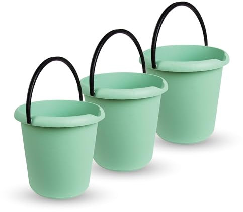 Eimer (3 Stück) Haushaltseimer, 5 Liter, in vers. Farben, Putzeimer aus Stabilem Kunststoff, lBPA-frei, Made in EU - Kunstoffeimer (Grün)