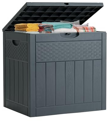 ZYJOYY 33 Gallon Resin Deck Box Waterproof Outdoor Storage Box and Patio Furniture Side Table for Pool Accessories, Gardening Tools, Outdoor Indoor Cushions, Lockable, UV Resistant